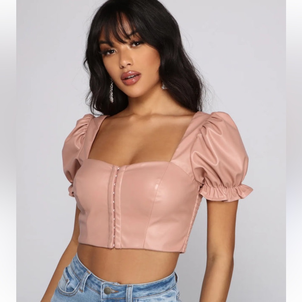 🎉Privy Faux Leather Corset Crop Top Sz M